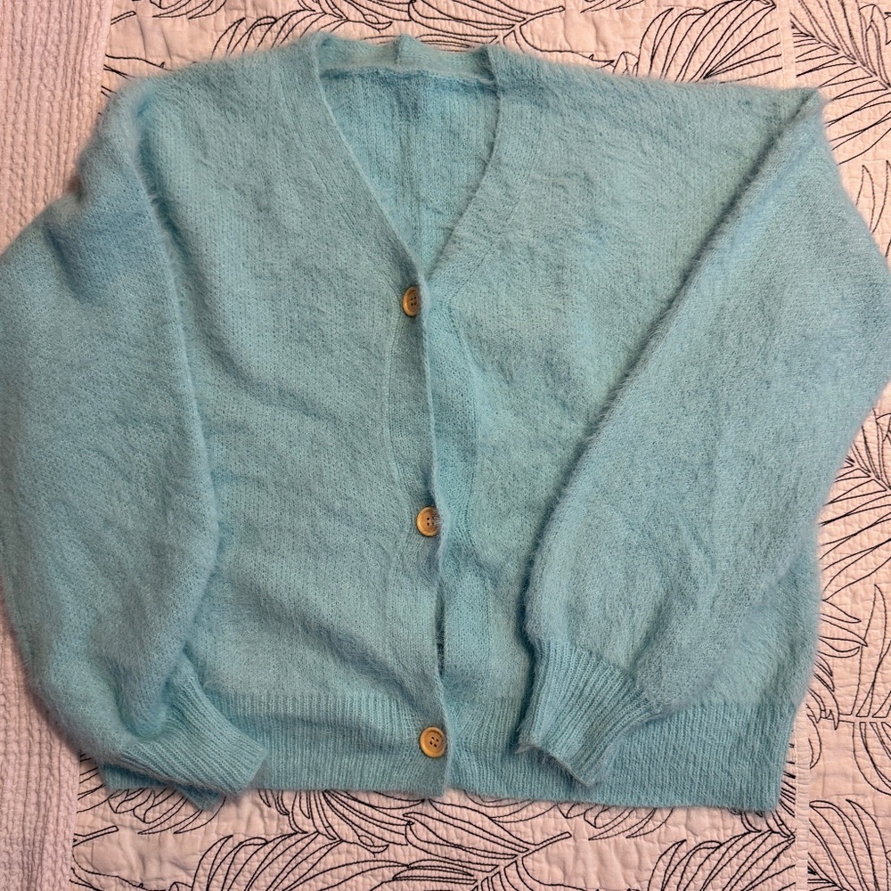Blue fuzzy cardigan
